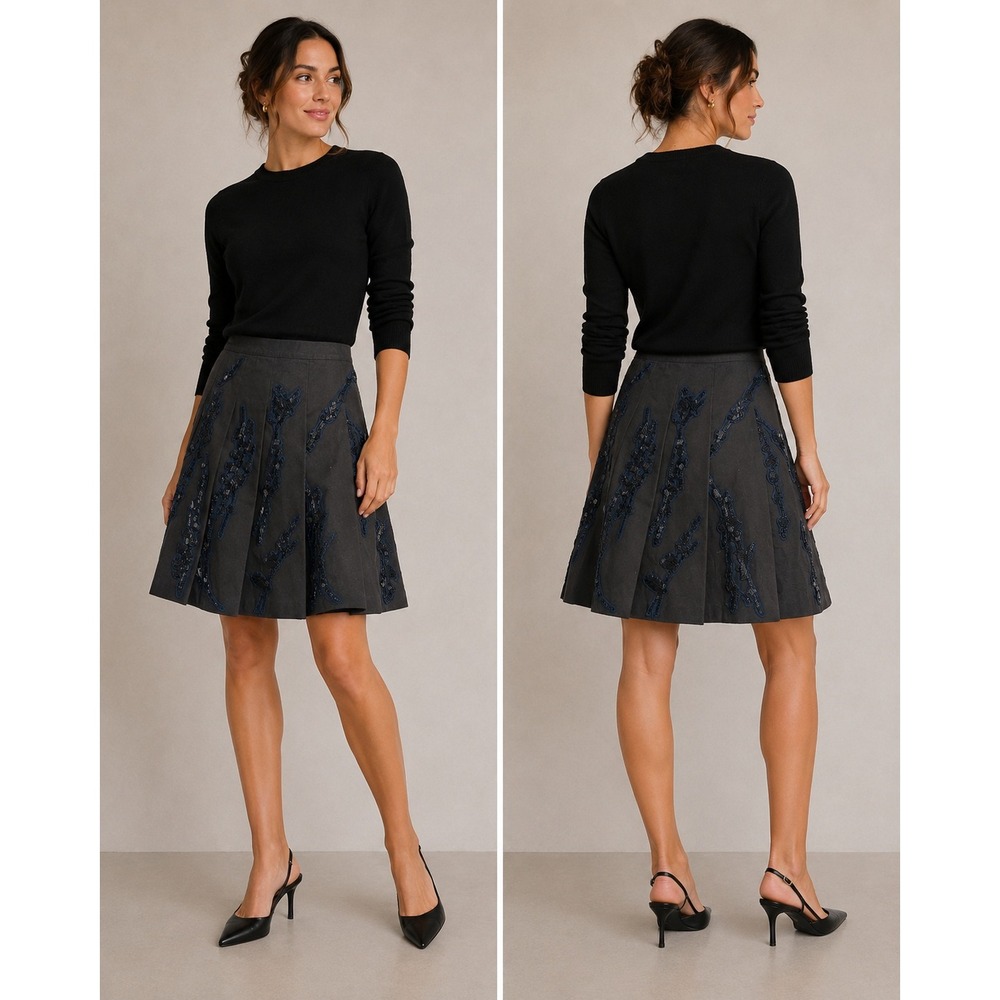 Prada $16k Black Navy Beaded Embellished Pleated Skirt Size 40 New w Flaw